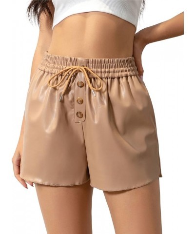 Faux Leather Shorts for Women, Womens High Waisted Wide Leg Casual Short Summer Shorts with Pockets 2303-khaki $11.01 Shorts