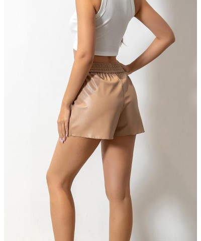 Faux Leather Shorts for Women, Womens High Waisted Wide Leg Casual Short Summer Shorts with Pockets 2303-khaki $11.01 Shorts