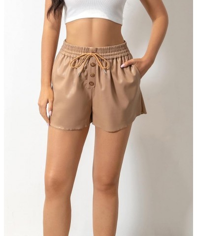 Faux Leather Shorts for Women, Womens High Waisted Wide Leg Casual Short Summer Shorts with Pockets 2303-khaki $11.01 Shorts