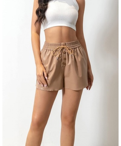 Faux Leather Shorts for Women, Womens High Waisted Wide Leg Casual Short Summer Shorts with Pockets 2303-khaki $11.01 Shorts