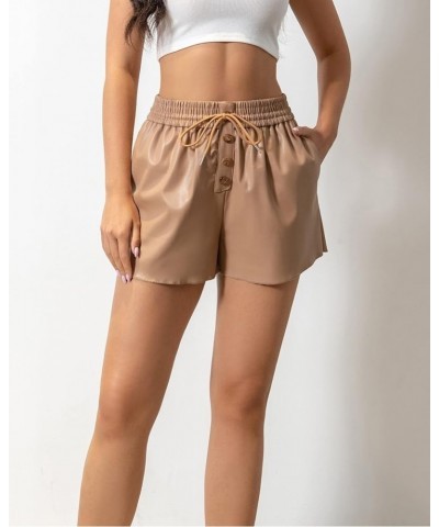 Faux Leather Shorts for Women, Womens High Waisted Wide Leg Casual Short Summer Shorts with Pockets 2303-khaki $11.01 Shorts