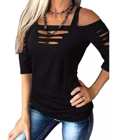 Womens Button Fake Two-Piece Ruched Blouse V Neck T Shirts Summer V Neck Cold Shoulder Tops T Shirts Tunic Blouses Black $12....