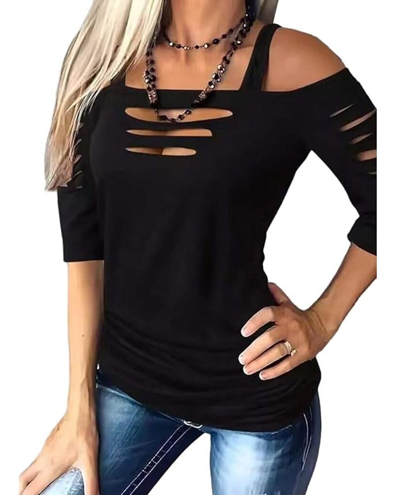 Womens Button Fake Two-Piece Ruched Blouse V Neck T Shirts Summer V Neck Cold Shoulder Tops T Shirts Tunic Blouses Black $12....