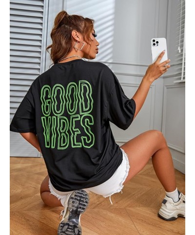 Women's Oversized T Shirts Graphic Tees Letter Print Casual Trendy Summer Tops Black Green $12.50 T-Shirts