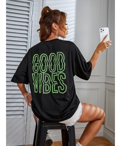 Women's Oversized T Shirts Graphic Tees Letter Print Casual Trendy Summer Tops Black Green $12.50 T-Shirts