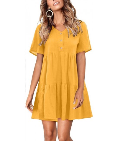 Womens Summer Tunic Dress V Neck Short Sleeve Button Mini Dress Loose Flowy Swing Shift Dresses Yellow $15.84 Dresses