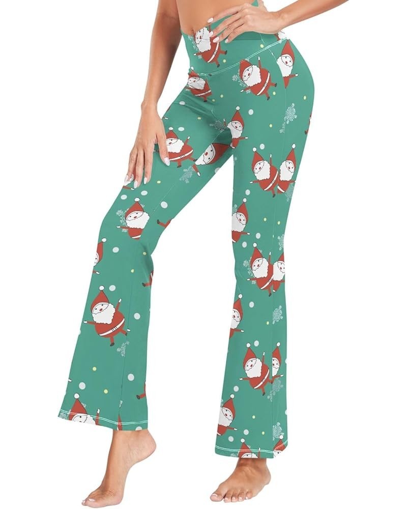 Flare Yoga Pants Women Leggings Flared High Waisted Pants Funny Pattern Multicolor-santa Claus Snowflakes Green $13.02 Active...