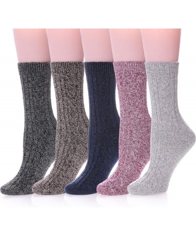 Womens 5 Pairs Soft Thick Comfort Casual Cotton Warm Wool Crew Winter Socks 5 Pack Solid Color G $6.62 Socks