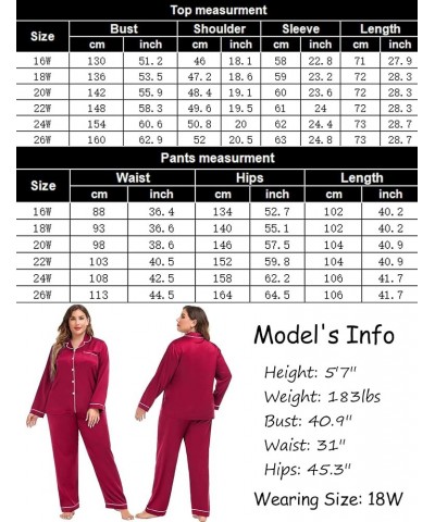 Plus Size Pajama Set for Women Silk Satin Pajamas Long Sleeve Sleepwear Button Down PJs Soft Pj Set with Chest Pocket Red $18...