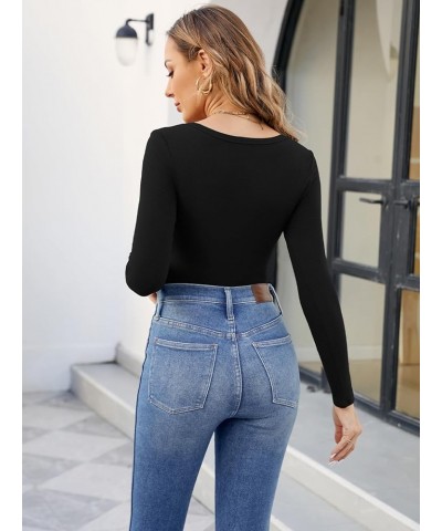 Women's Casual Long Sleeve Square Neck Bodysuit Shirt Tops Sexy Ribbed Knit Basic Body Suit Blouse Black $17.15 Lingerie