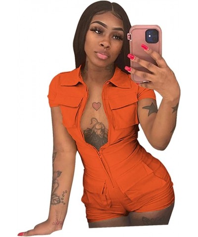 Womens Sexy Bodycon Romper Zip Up Solid Color Short Pants One Piece Jumpsuits Clubwear with Multiple Pockets Orange $17.84 Ju...