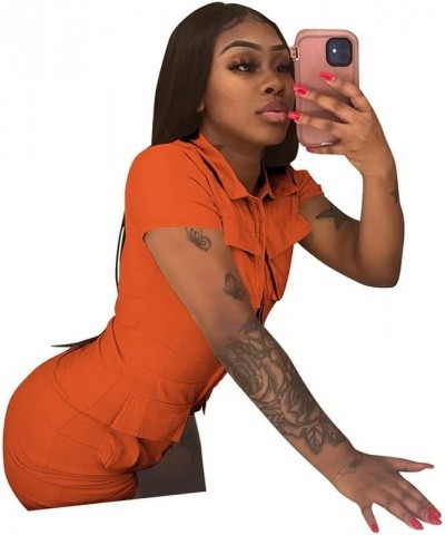 Womens Sexy Bodycon Romper Zip Up Solid Color Short Pants One Piece Jumpsuits Clubwear with Multiple Pockets Orange $17.84 Ju...