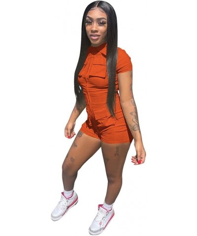 Womens Sexy Bodycon Romper Zip Up Solid Color Short Pants One Piece Jumpsuits Clubwear with Multiple Pockets Orange $17.84 Ju...