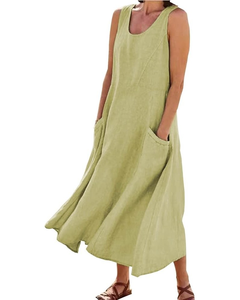 Summer Dresses for Women 2024 Casual Boho Sundress Crew Neck Sleeveless Beach Maxi Dresses with Pockets 2-green Dress $8.41 A...