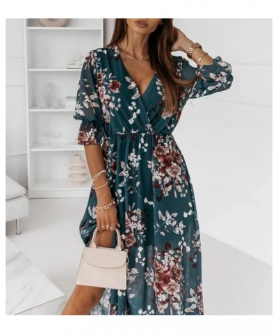 Womens Floral Printed Wrap V Neck Short Sleeve Side Split Maxi Dress Green $14.34 Dresses