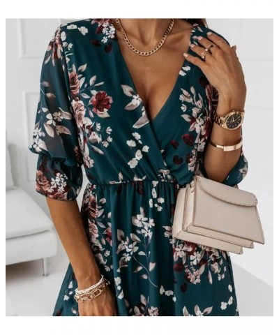 Womens Floral Printed Wrap V Neck Short Sleeve Side Split Maxi Dress Green $14.34 Dresses