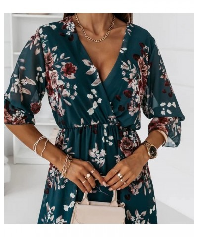 Womens Floral Printed Wrap V Neck Short Sleeve Side Split Maxi Dress Green $14.34 Dresses