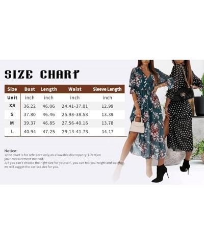 Womens Floral Printed Wrap V Neck Short Sleeve Side Split Maxi Dress Green $14.34 Dresses