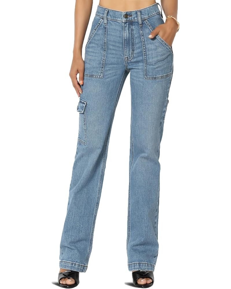 Women's Distressed High Waist Dad Jeans Wide Straight Leg Relaxed Denim Pants Cargo Saga Medium $25.85 Jeans