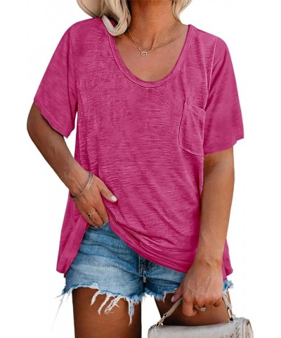 Womens Plus Size Tunic T Shirts Short Sleeve Round Neck Soft Loose Shirts Summer Casual Tops with Pocket Rose Red $16.81 T-Sh...