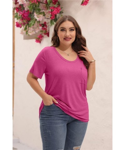 Womens Plus Size Tunic T Shirts Short Sleeve Round Neck Soft Loose Shirts Summer Casual Tops with Pocket Rose Red $16.81 T-Sh...