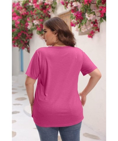 Womens Plus Size Tunic T Shirts Short Sleeve Round Neck Soft Loose Shirts Summer Casual Tops with Pocket Rose Red $16.81 T-Sh...