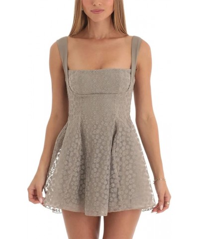 Women Sleeveless Square Neck Mini A-Line Dress Bodycon Backless Ruffles Lace Up Short Dress Streetwear Gray $10.02 Dresses