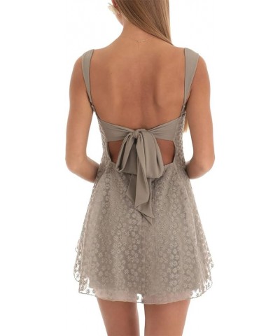 Women Sleeveless Square Neck Mini A-Line Dress Bodycon Backless Ruffles Lace Up Short Dress Streetwear Gray $10.02 Dresses