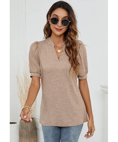 St. Jubileens Women's Short Sleeve Summer Shirt Tunic V Neck Puff Sleeve Casual Pullover Loose Blouses Tops Puff Sleeve-brown...