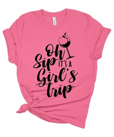 Womens Girls Trip Oh Sip, It's A Girl's Trip T Shirt Gift Graphic Tees White $13.14 T-Shirts