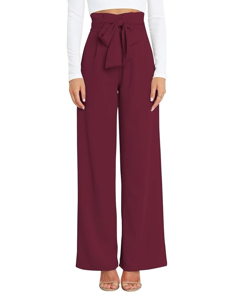 High Waist Wide Leg Pants for Women Business Casual Outfits Dress Pants 22wine Red $18.40 Pants