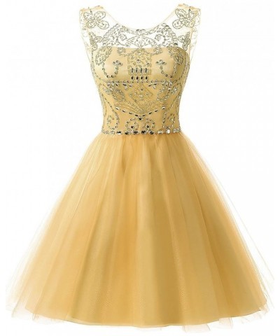 Women's Short Tulle Beading Homecoming Dresses 2022 Prom Party Gowns 133-gold $20.24 Dresses