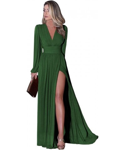 Long Sleeve Bridesmaid Dresses with Slit for Women V-Neck A Line Pleated Chiffon Evening Prom Formal Gown Hunter Green $29.25...