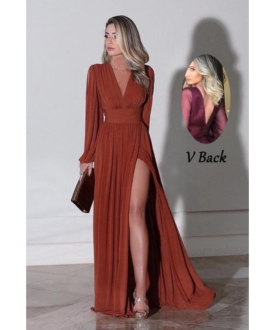 Long Sleeve Bridesmaid Dresses with Slit for Women V-Neck A Line Pleated Chiffon Evening Prom Formal Gown Hunter Green $29.25...