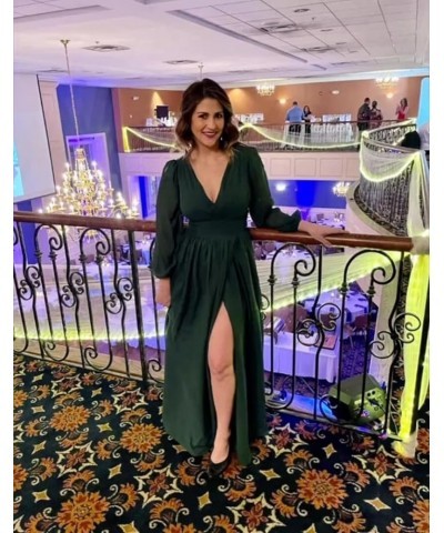 Long Sleeve Bridesmaid Dresses with Slit for Women V-Neck A Line Pleated Chiffon Evening Prom Formal Gown Hunter Green $29.25...