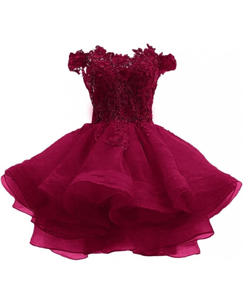 Teens Short Prom Dresses Off The Shoulder Lace Applique Homecoming Dress Organza Cocktail Dresses Burgundy $39.96 Dresses