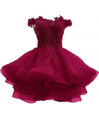 Teens Short Prom Dresses Off The Shoulder Lace Applique Homecoming Dress Organza Cocktail Dresses Burgundy $39.96 Dresses