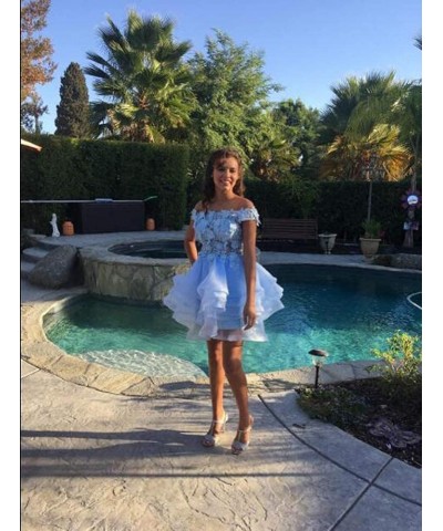 Teens Short Prom Dresses Off The Shoulder Lace Applique Homecoming Dress Organza Cocktail Dresses Burgundy $39.96 Dresses