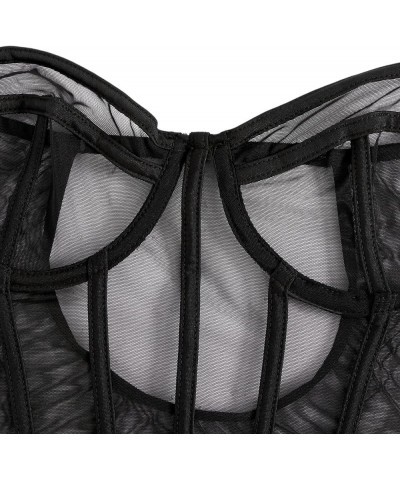 Women's Mesh Strapless Stretch Bandeau Underwire Skinny Bodysuit Black $18.01 Lingerie