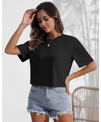 2 Pcs Women's Crop T-Shirts Short Sleeve Crop Tops Women Crew Neck Tees Half Sleeve Workout Cropped Tee Shirts Black, White $...