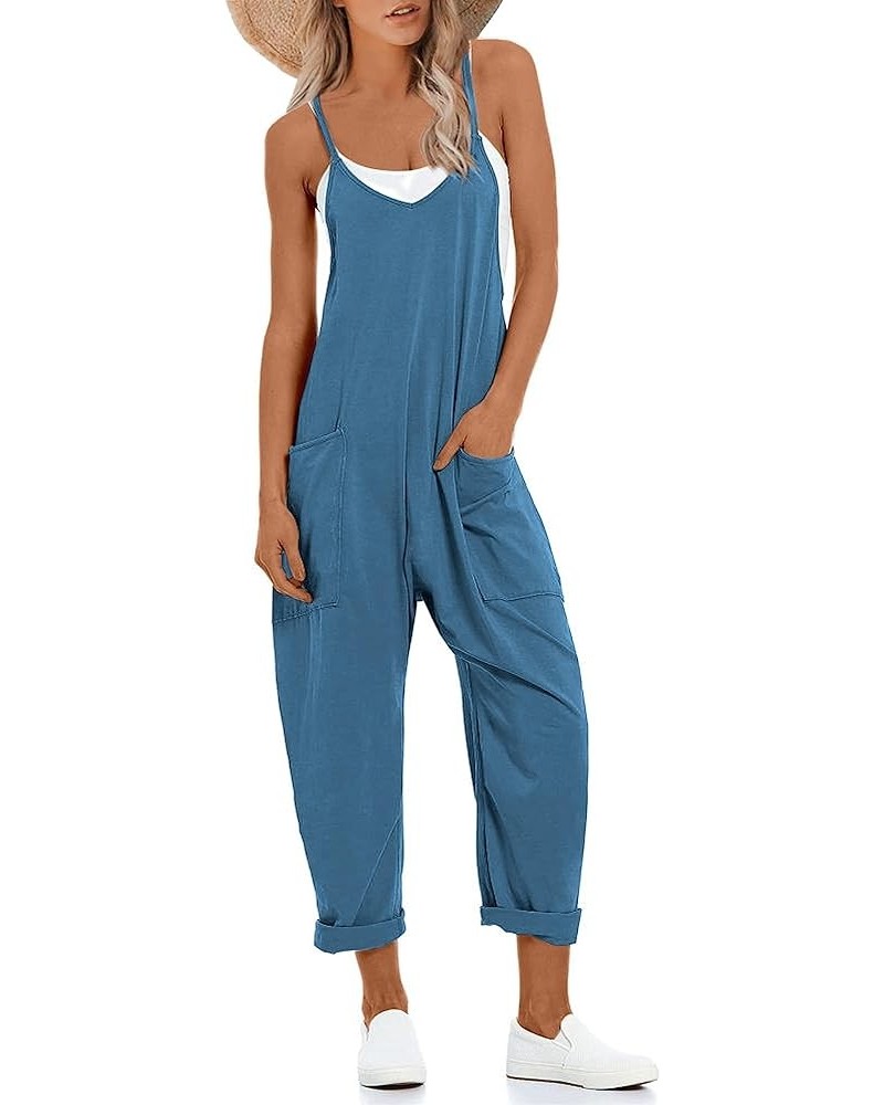 Women's Casual Jumpsuits Loose Sleeveless Stretchy Overalls Spaghetti Strap Baggy Onesie Long Pants with Pockets Navy $10.75 ...