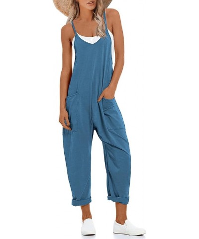 Women's Casual Jumpsuits Loose Sleeveless Stretchy Overalls Spaghetti Strap Baggy Onesie Long Pants with Pockets Navy $10.75 ...