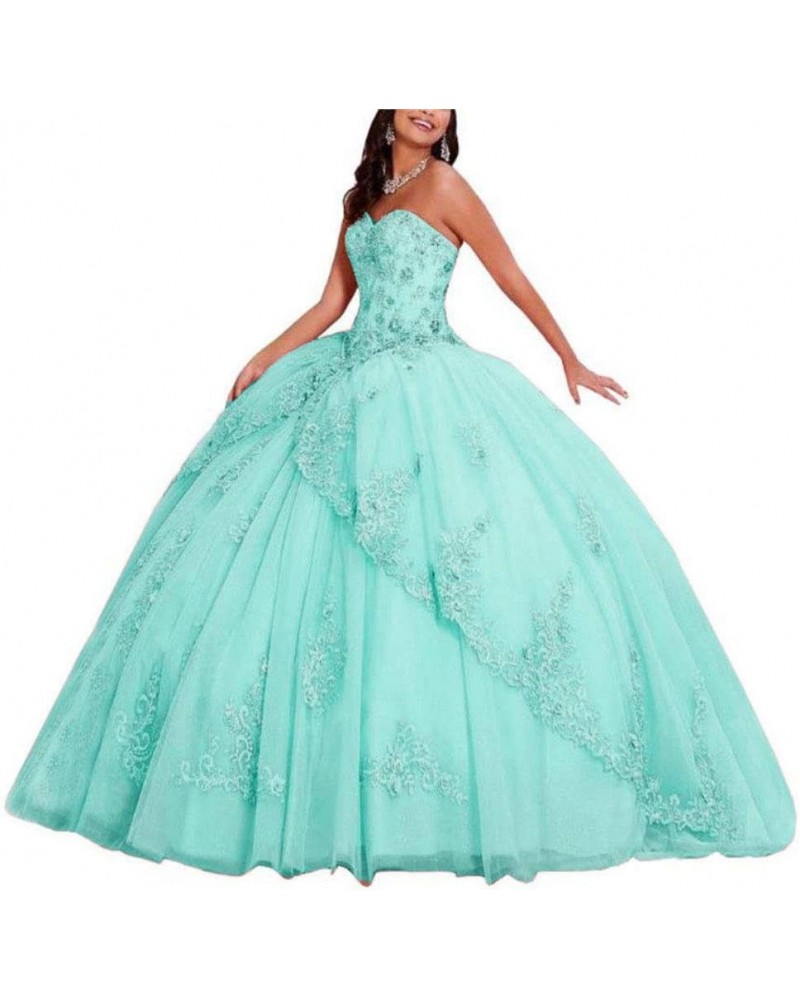 Women's Sweetheart Neck Beaded Quinceanera Dress Lace Applique Ball Gowns Aqua $71.30 Dresses