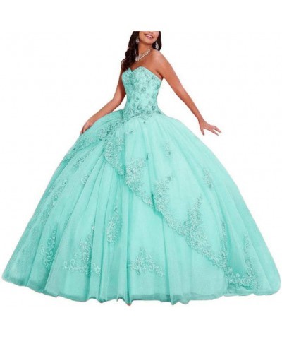 Women's Sweetheart Neck Beaded Quinceanera Dress Lace Applique Ball Gowns Aqua $71.30 Dresses