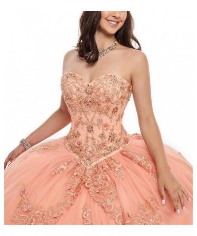 Women's Sweetheart Neck Beaded Quinceanera Dress Lace Applique Ball Gowns Aqua $71.30 Dresses