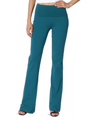 Women's Basic Foldover Waistband Comfy Stretch Cotton Boot Cut Lounge Yoga Pants Teal $13.91 Activewear