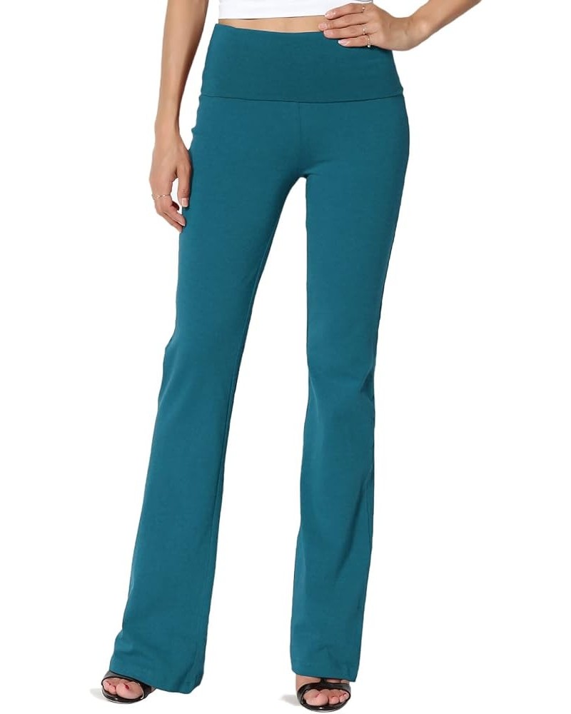 Women's Basic Foldover Waistband Comfy Stretch Cotton Boot Cut Lounge Yoga Pants Teal $13.91 Activewear