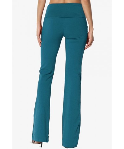 Women's Basic Foldover Waistband Comfy Stretch Cotton Boot Cut Lounge Yoga Pants Teal $13.91 Activewear