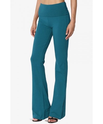 Women's Basic Foldover Waistband Comfy Stretch Cotton Boot Cut Lounge Yoga Pants Teal $13.91 Activewear