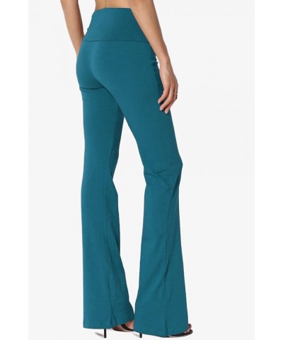 Women's Basic Foldover Waistband Comfy Stretch Cotton Boot Cut Lounge Yoga Pants Teal $13.91 Activewear